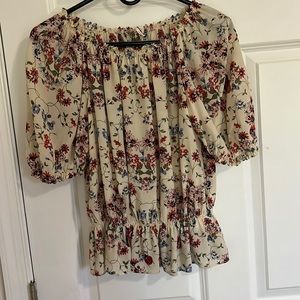 Maje tan, floral blouse